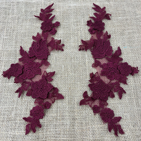 1 Pair 3D Floral Lace Applique Embroidered on 100% Polyester Net Mesh 12" x 4" Each Side