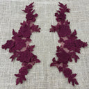 3D Floral Lace Applique Embroidered Polyester Fabric - 3D Floral Applique, 12" X 4" (1 Pair)