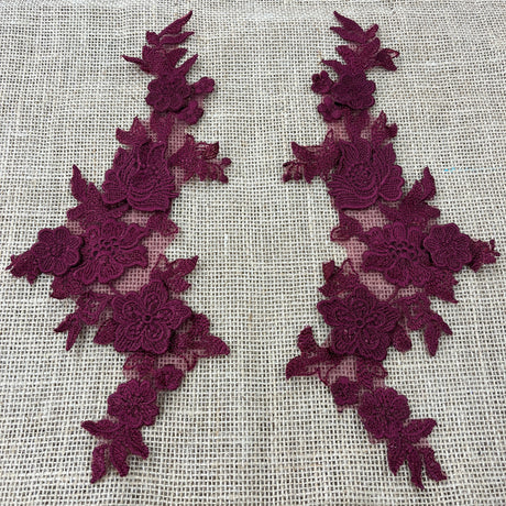 3D Floral Lace Applique Embroidered Polyester Fabric - 3D Floral Applique, 12" X 4" (1 Pair)