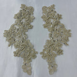 1 Pair 9" x 3" Each Side Beaded & Corded Floral Lace Applique Organza