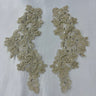 1 Pair 9" x 3" Each Side Beaded & Corded Floral Lace Applique Organza