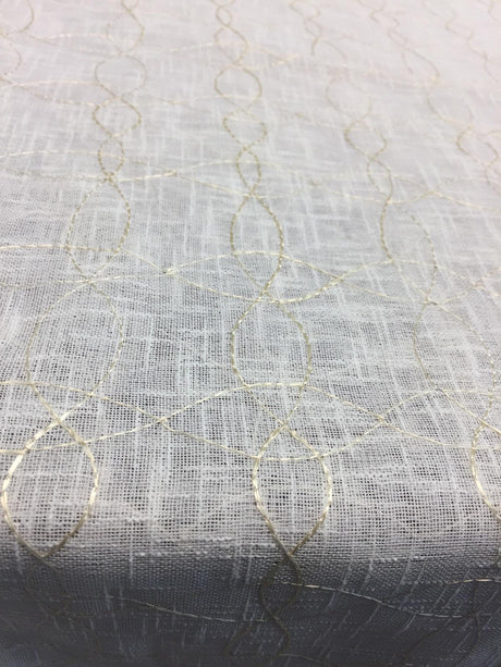 PK Ichthys Circle Polyester Sheer Fabric - Beige And Gold Circle Pattern, 118" Width (1 Yard)
