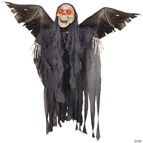 RADYAN Animated Light-Up Hanging Winged Skeleton Reaper Halloween Decoration shown in a clear product image