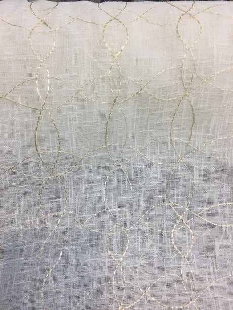 PK Ichthys Circle Polyester Sheer Fabric - Beige And Gold Circle Pattern, 118" Width (1 Yard)