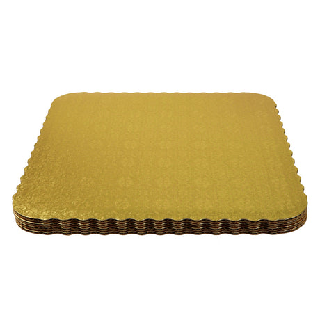 O'Creme Gold Corrugated Scalloped Square Cake Board, 16", Pack of 10