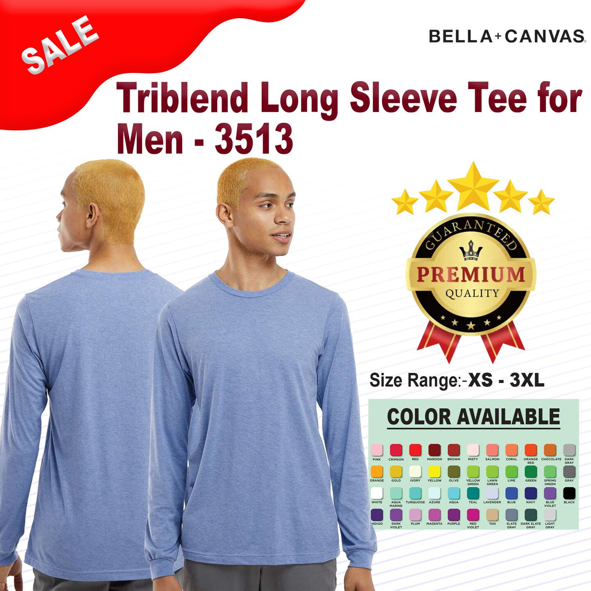BELLA + CANVAS® Men’s Triblend Crewneck Long Sleeve Tee