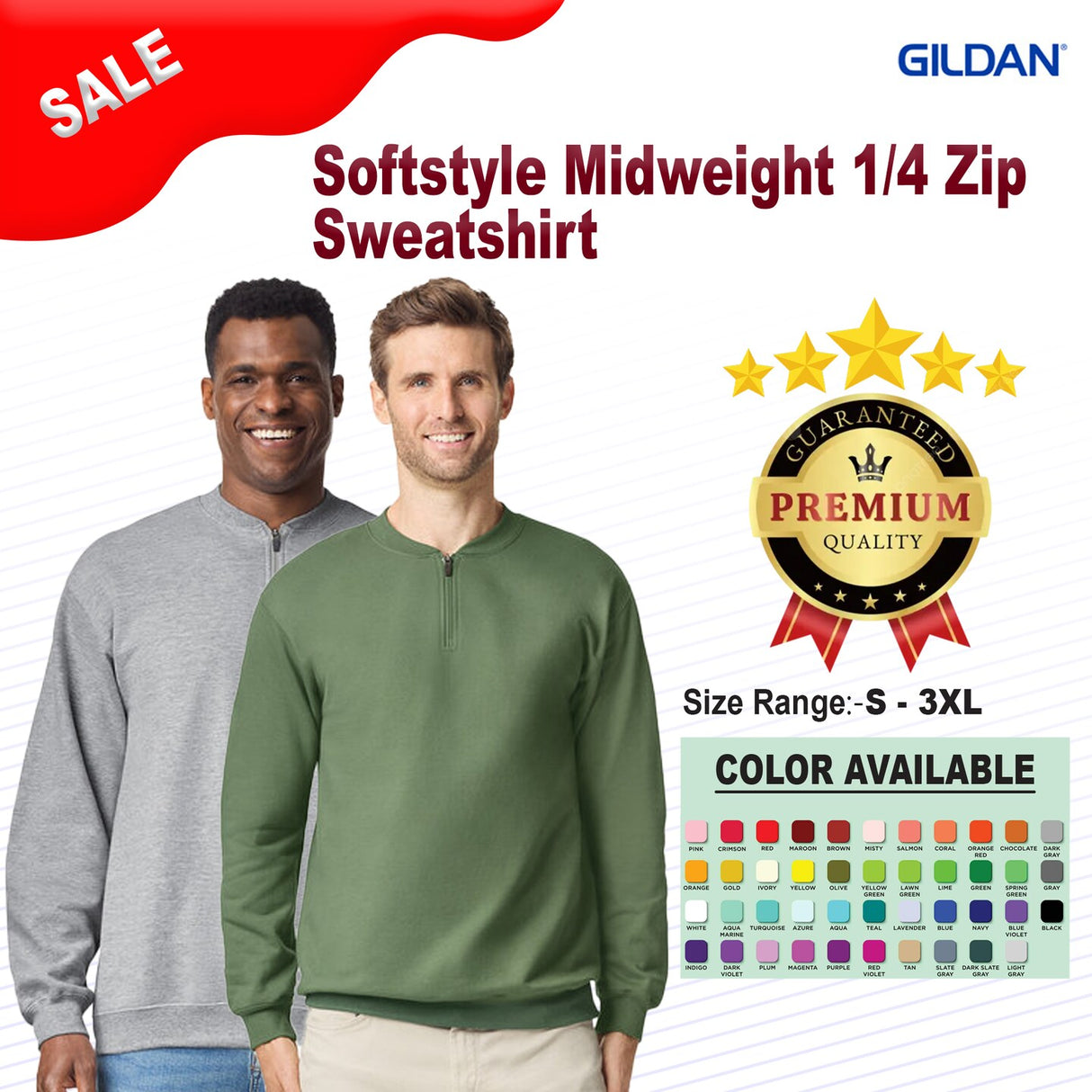 Gildan® Unisex Softstyle Midweight 1/4 Zip Long Sleeve Sweatshirt