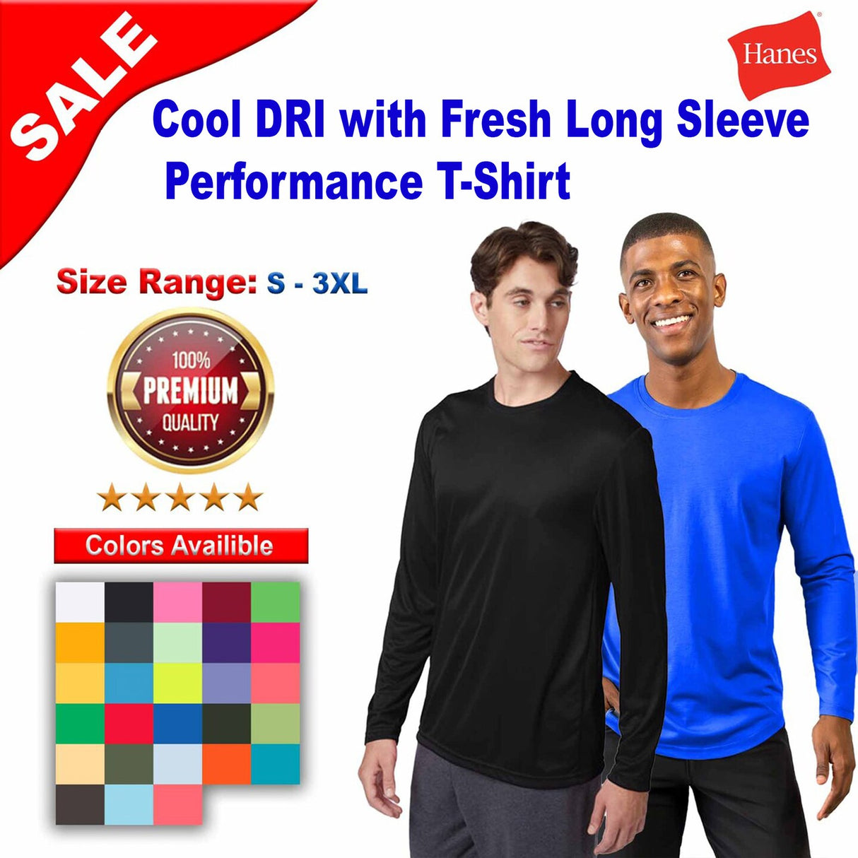 Hanes® Cool Long Sleeve Crewneck Performance T-Shirt