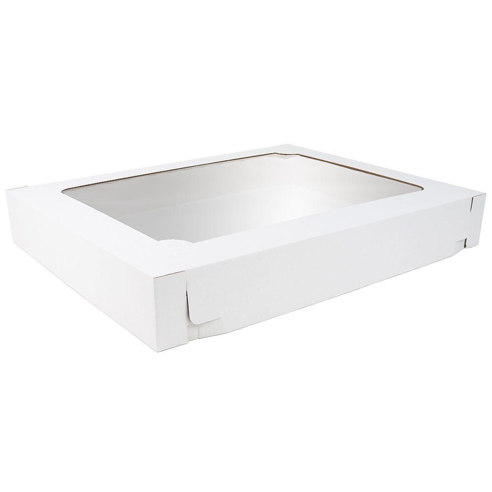 O'Creme White Full Size Cake Box with Window, 5" Deep - Pack of 5