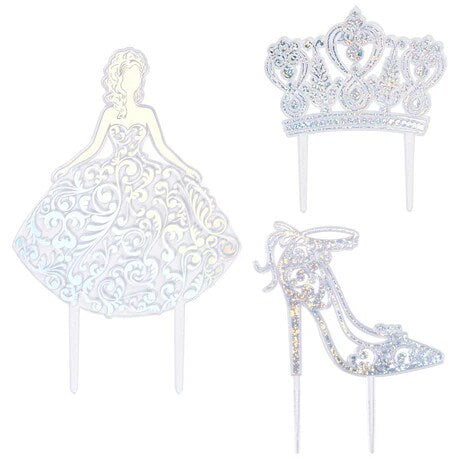 Princess Crown and Shoe Silver Quinceanera Cake Kit Topper