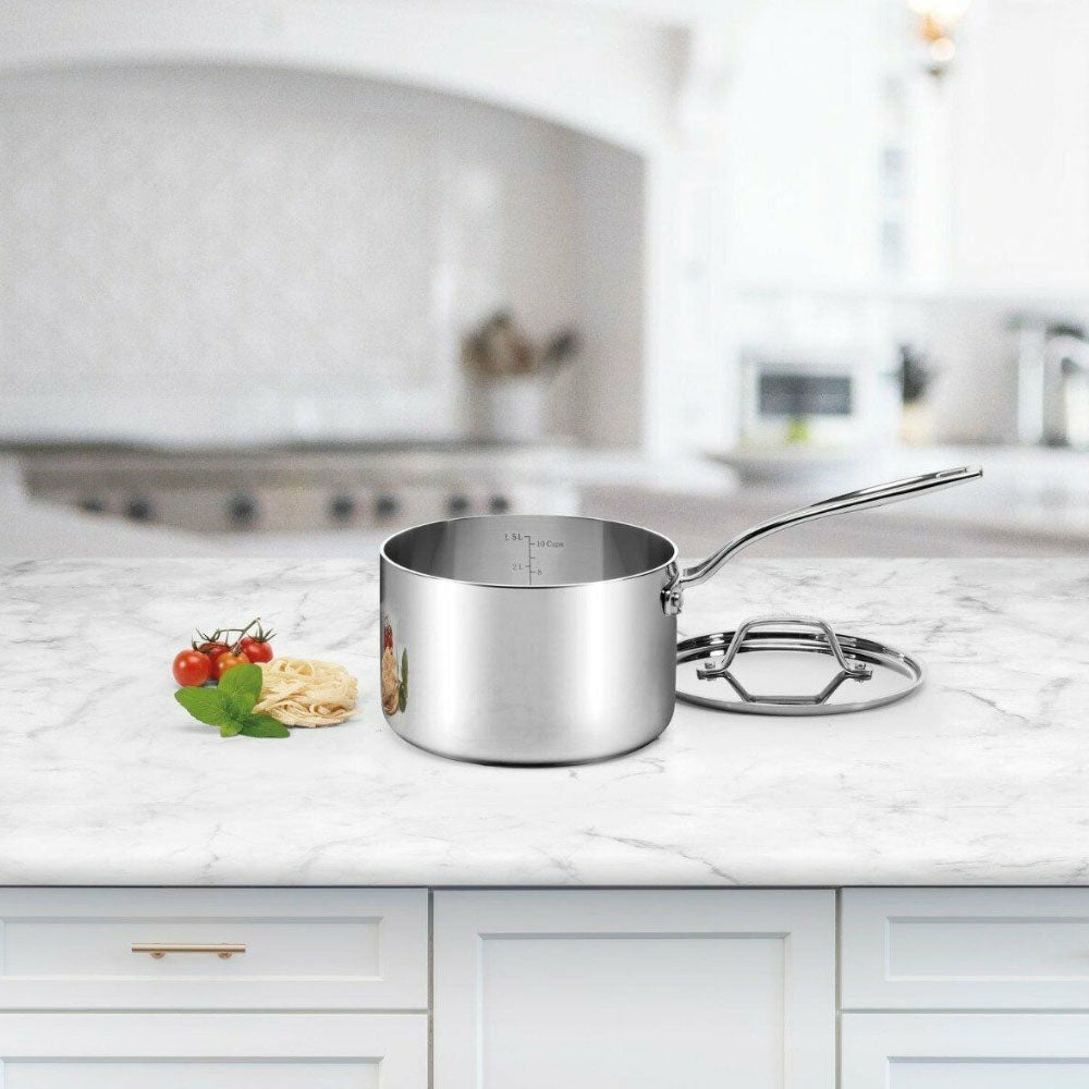 Cuisinart Custom Clad 5 Ply Stainless Steel Saucepan with Cover, 3 Quart