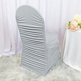 1 Piece Silver Rouge Spandex Chair Cover, Ruffled Stretch Fit for Banquet Seating