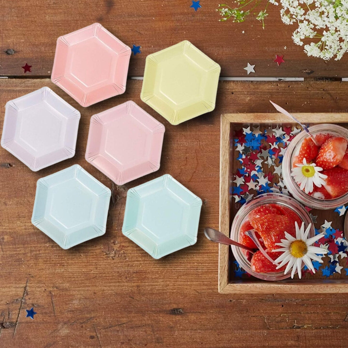 12 Count Pastel Color Hexagonal Paper Dessert Plates 7 Inch