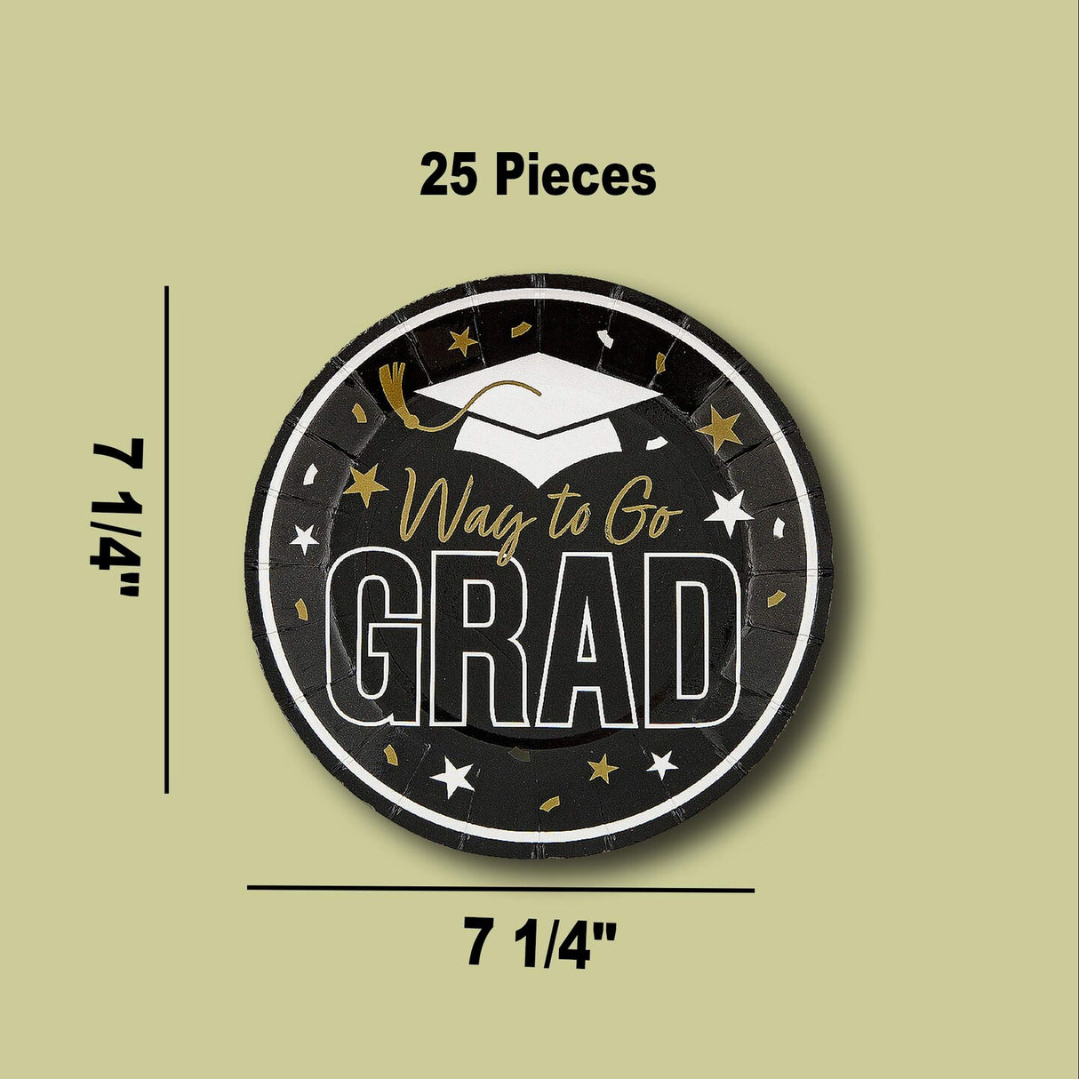 25 Count Black Way to Go Grad Disposable Paper Dessert Plates Graduation Party Supplies 7 1/4 Inch