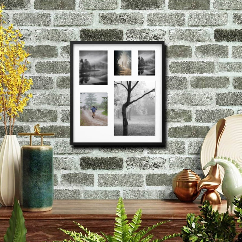 Black Multi-Photo Frame for 5 Pictures, 25 ¼ x 28" – Versatile Display with Acid-Free Mat & Easy ALFTA Hook Hanging