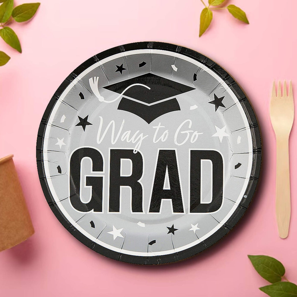 25 Count Silver Way to Go Grad Disposable Dessert Plates Grad Party Supplies 7 1/4 Inch