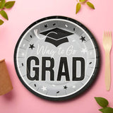 25 Count Silver Way to Go Grad Disposable Dessert Plates Grad Party Supplies 7 1/4 Inch