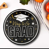 25 Count Black Way to Go Grad Paper Dessert Plates Graduation Supplies 7 1/4 Inch