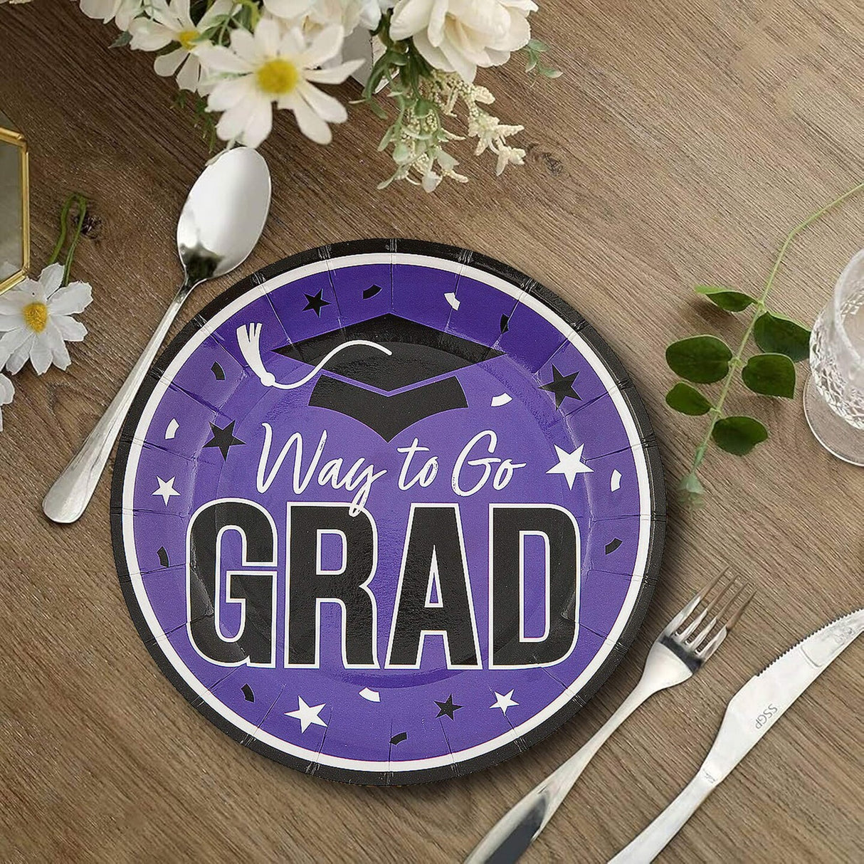 25 Count Purple Way to Go Grad Dessert Plates Paper Graduation Party 7 1/4 Inch