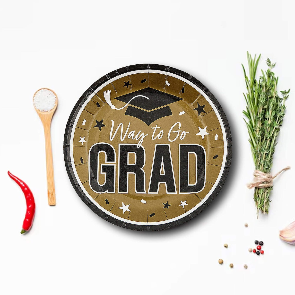 25 Count Gold Way to Go Grad Paper Dessert Plates Graduation Celebration Plates 7 1/4 Inch