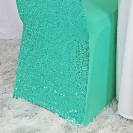 1 Funda de Silla de Banquete de Spandex con Lentejuelas Azul Tiffany o Azul Aqua Estiramiento Brillante Decoración