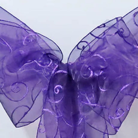 10 Pieces Regency Purple Embroidered Organza Chair Sashes 8"x108" Sophisticated Event Accents