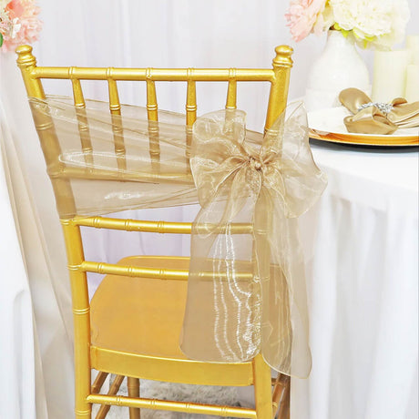 10 Pieces Champagne Organza Chair Sashes 8"x108" Sheer Elegant Chair Decor for Weddings & Events