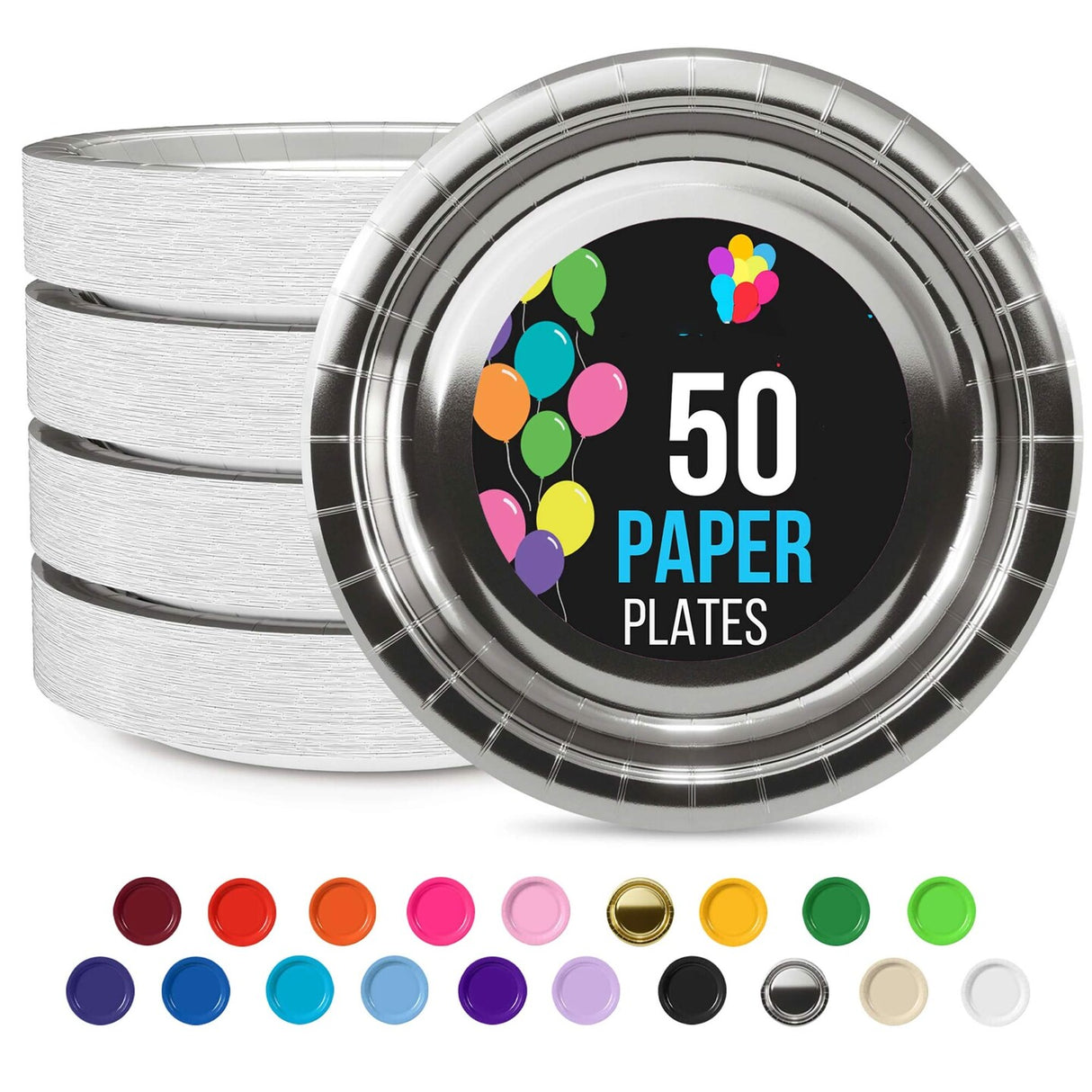 50 Count Reflective Silver Paper Plates 9 Inch Elegant Disposable Plates for Parties and Events