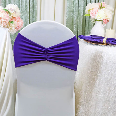 10 Pieces Regency Purple Ruffled Spandex Chair Bands for Elegant Event Decor 8x13 inches