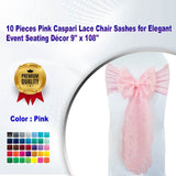 10 Pieces Pink Caspari Lace Chair Sashes for Elegant Event Seating Décor 9" x 108"