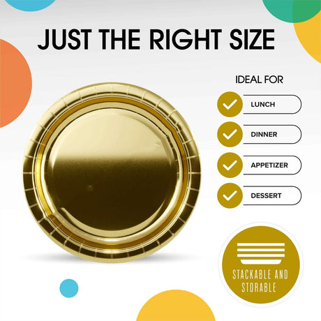 50 Count Reflective Gold Paper Plates Elegant Disposable Tableware for Parties 7"