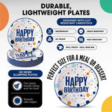 50 Count Blue Birthday Print Paper Plates 7 Inch Disposable Party Celebrations