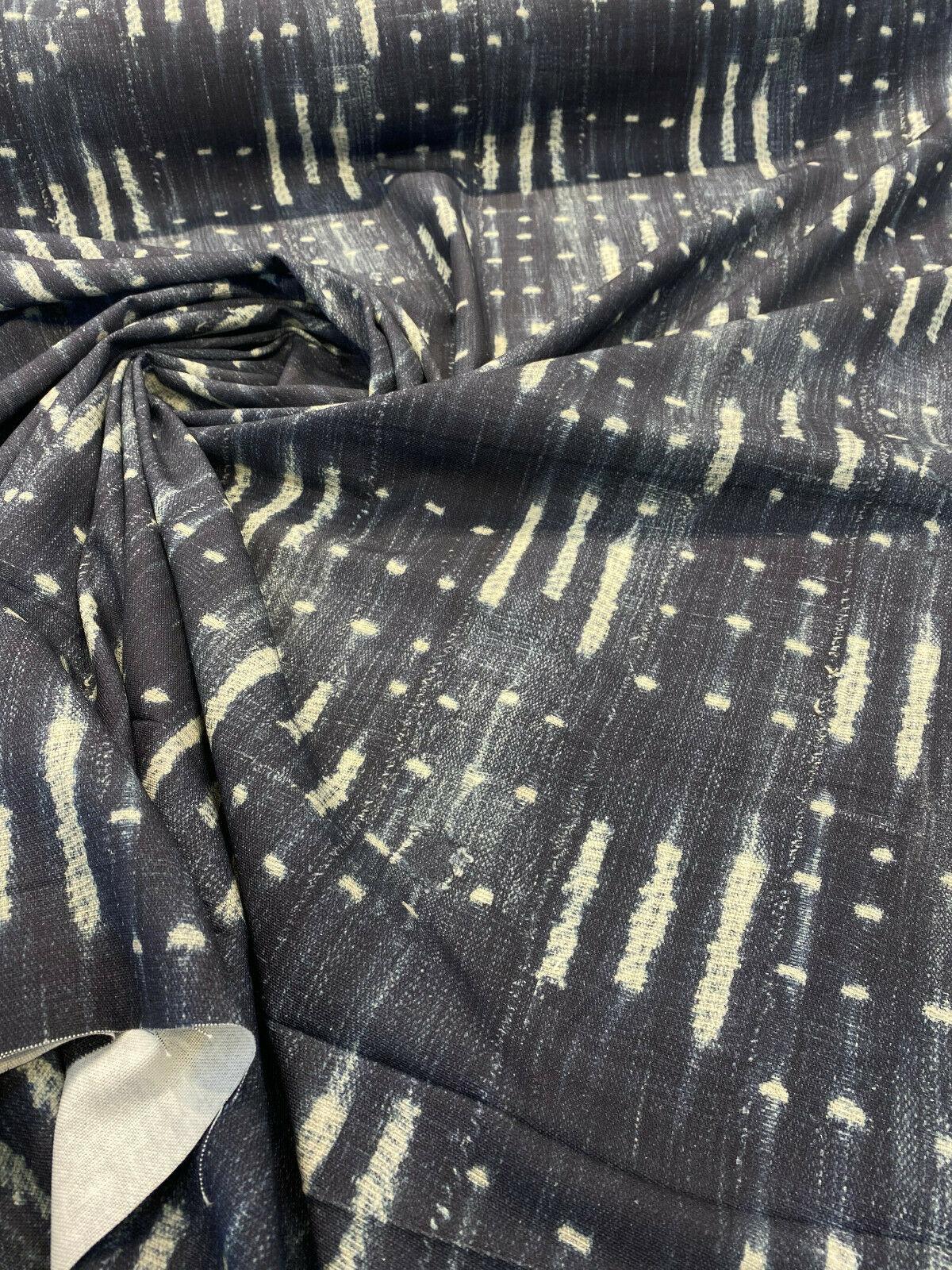 Sikasso Painting Cotton Fabric - Navy Blue With White Lines, 56" Width, 220 Gr/M2, 7" Horizontal Repeat, 13" Vertical Repeat (1 Yard)