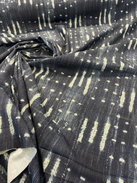 Sikasso Painting Cotton Fabric - Navy Blue With White Lines, 56" Width, 220 Gr/M2, 7" Horizontal Repeat, 13" Vertical Repeat (1 Yard)
