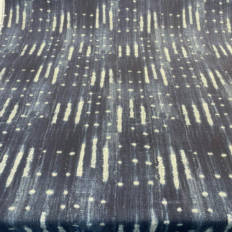 Sikasso Painting Cotton Fabric - Navy Blue With White Lines, 56" Width, 220 Gr/M2, 7" Horizontal Repeat, 13" Vertical Repeat (1 Yard)