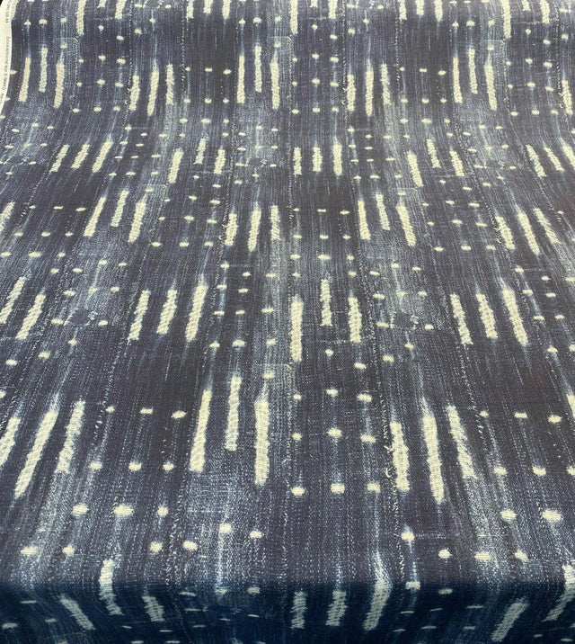 Sikasso Painting Cotton Fabric - Navy Blue With White Lines, 56" Width, 220 Gr/M2, 7" Horizontal Repeat, 13" Vertical Repeat (1 Yard)