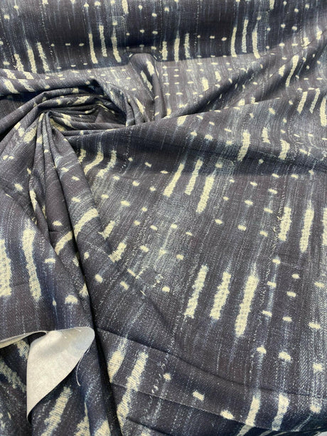 Sikasso Painting Cotton Fabric - Navy Blue With White Lines, 56" Width, 220 Gr/M2, 7" Horizontal Repeat, 13" Vertical Repeat (1 Yard)