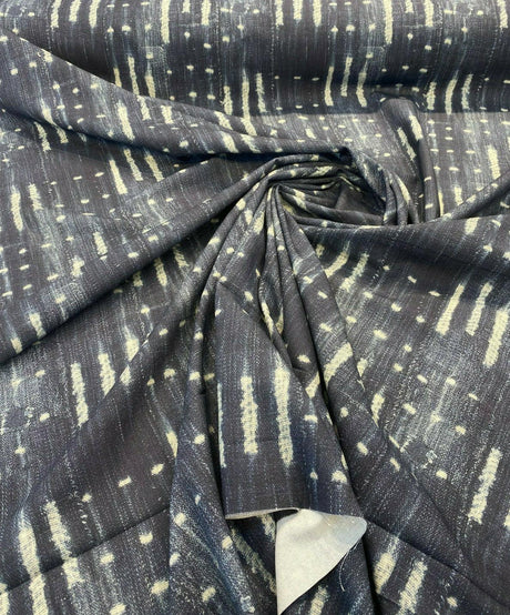 Sikasso Painting Cotton Fabric - Navy Blue With White Lines, 56" Width, 220 Gr/M2, 7" Horizontal Repeat, 13" Vertical Repeat (1 Yard)
