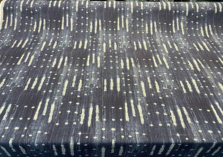 Sikasso Painting Cotton Fabric - Navy Blue With White Lines, 56" Width, 220 Gr/M2, 7" Horizontal Repeat, 13" Vertical Repeat (1 Yard)
