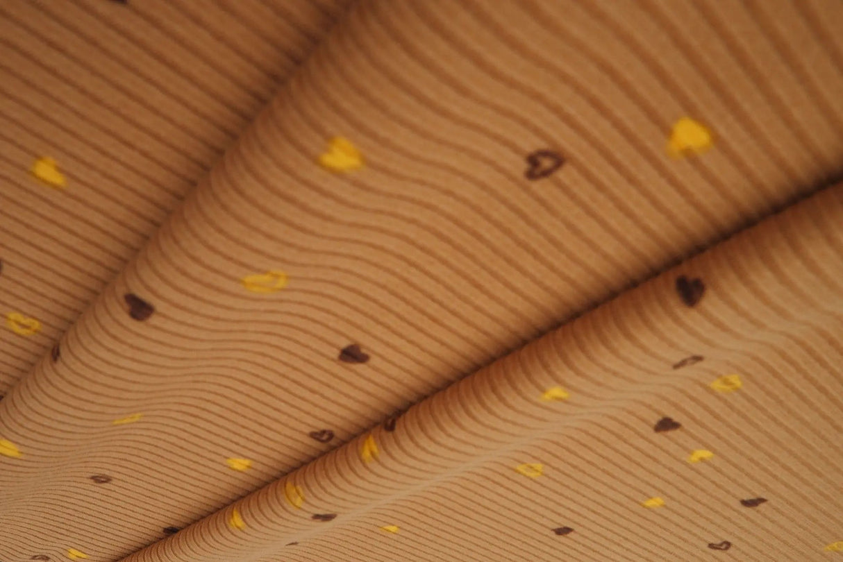 1 Yard Yummy Rib Knit Small Heart Print Fabric 58/60 Inch Wide Soft Stretch Ribbing for Cute Apparel & Crafts