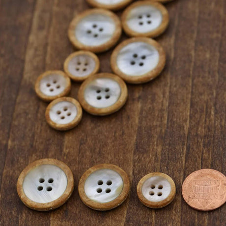 12 Pieces Faux Shell Wood Edge Buttons 23mm 4 Hole Plastic Sewing Buttons
