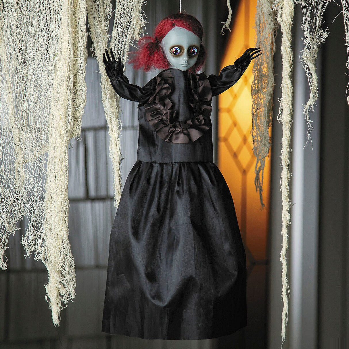 Hanging Doll with Red Hair Halloween Decoration 19 3/4"