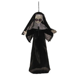 19 3/4" Hanging Black and White Nun with Cross Halloween Decoration