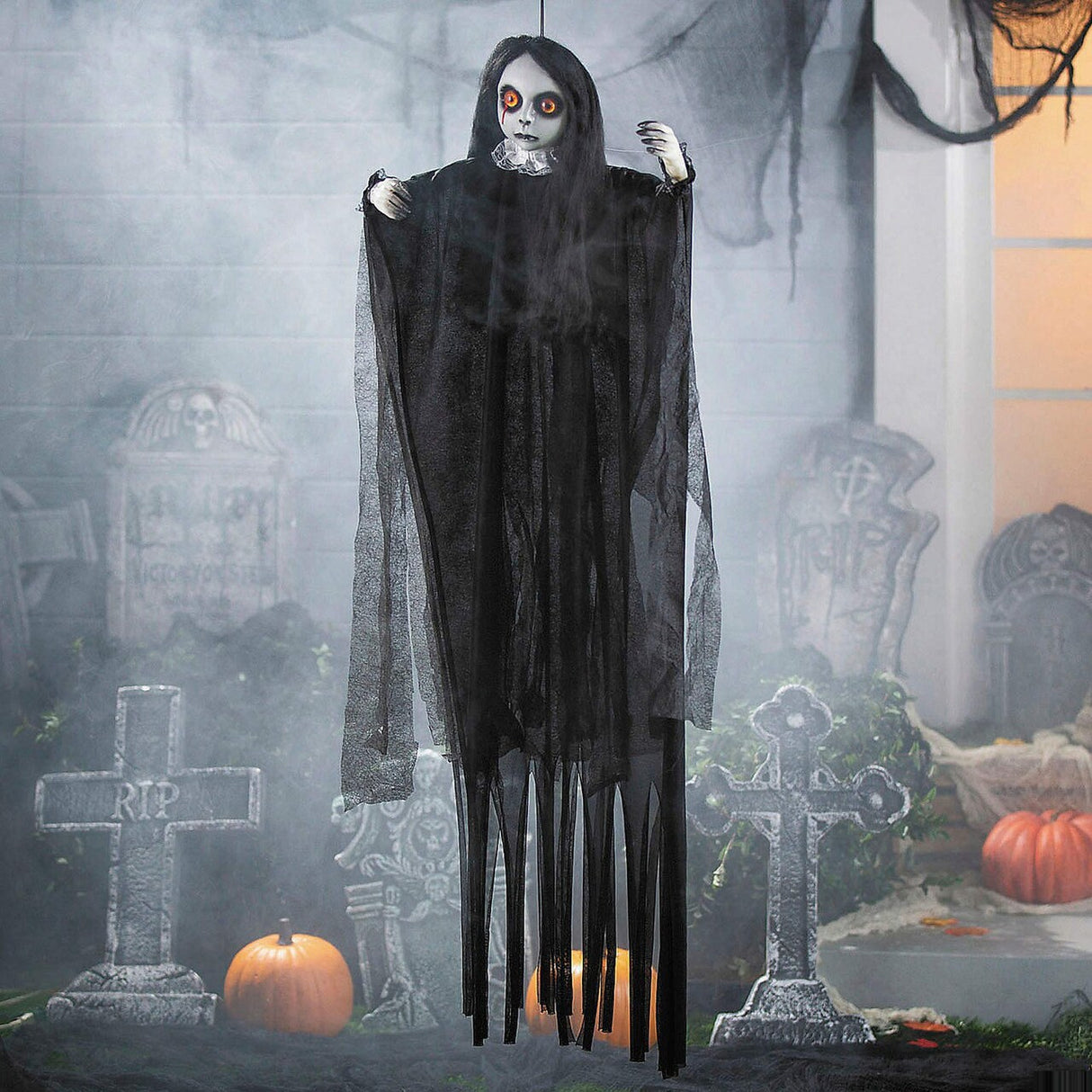 4 Ft. 3" Posable Hanging Girl Dressed in Black Halloween Decoration