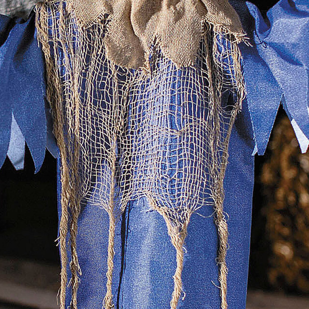 27 1/2" Hanging Blue &amp; Burlap Pumpkin Man Halloween Decoration