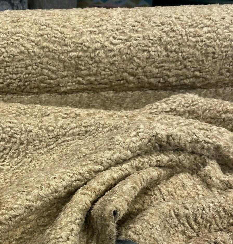 Italian Faux Sheepskin Upholstery Fabric - Toast Beige Natural, 60" Width (1 Yard)