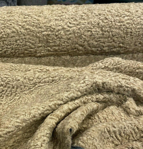 Italian Faux Sheepskin Upholstery Fabric - Toast Beige Natural, 60" Width (1 Yard)