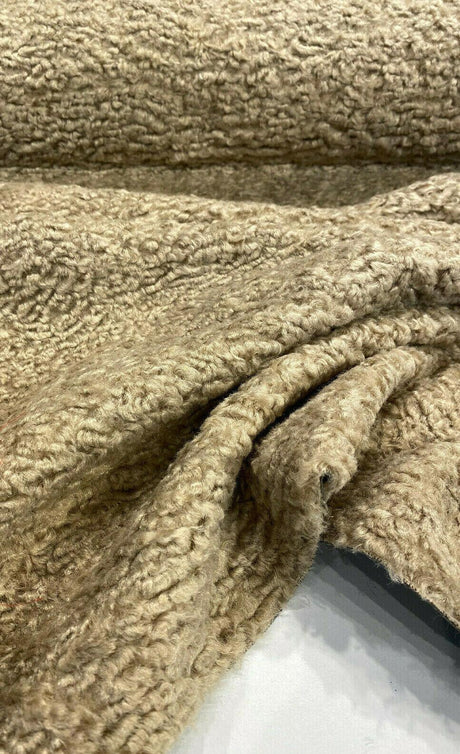 Italian Faux Sheepskin Upholstery Fabric - Toast Beige Natural, 60" Width (1 Yard)