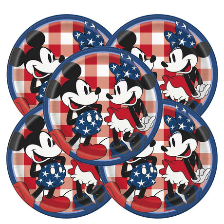 Disney Mickey & Minnie Mouse Patriotic Round 9" Dinner Plates 8ct