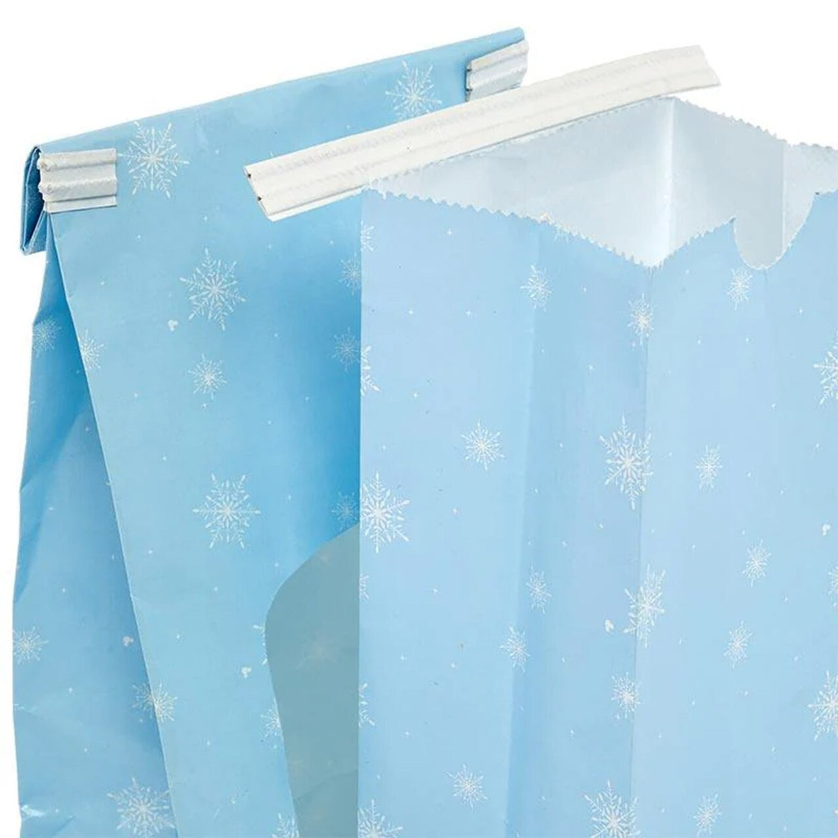 3 3/8” x 2 1/2” x 7 3/4” Snowflake Tin Tie Bags for Holiday Gifts